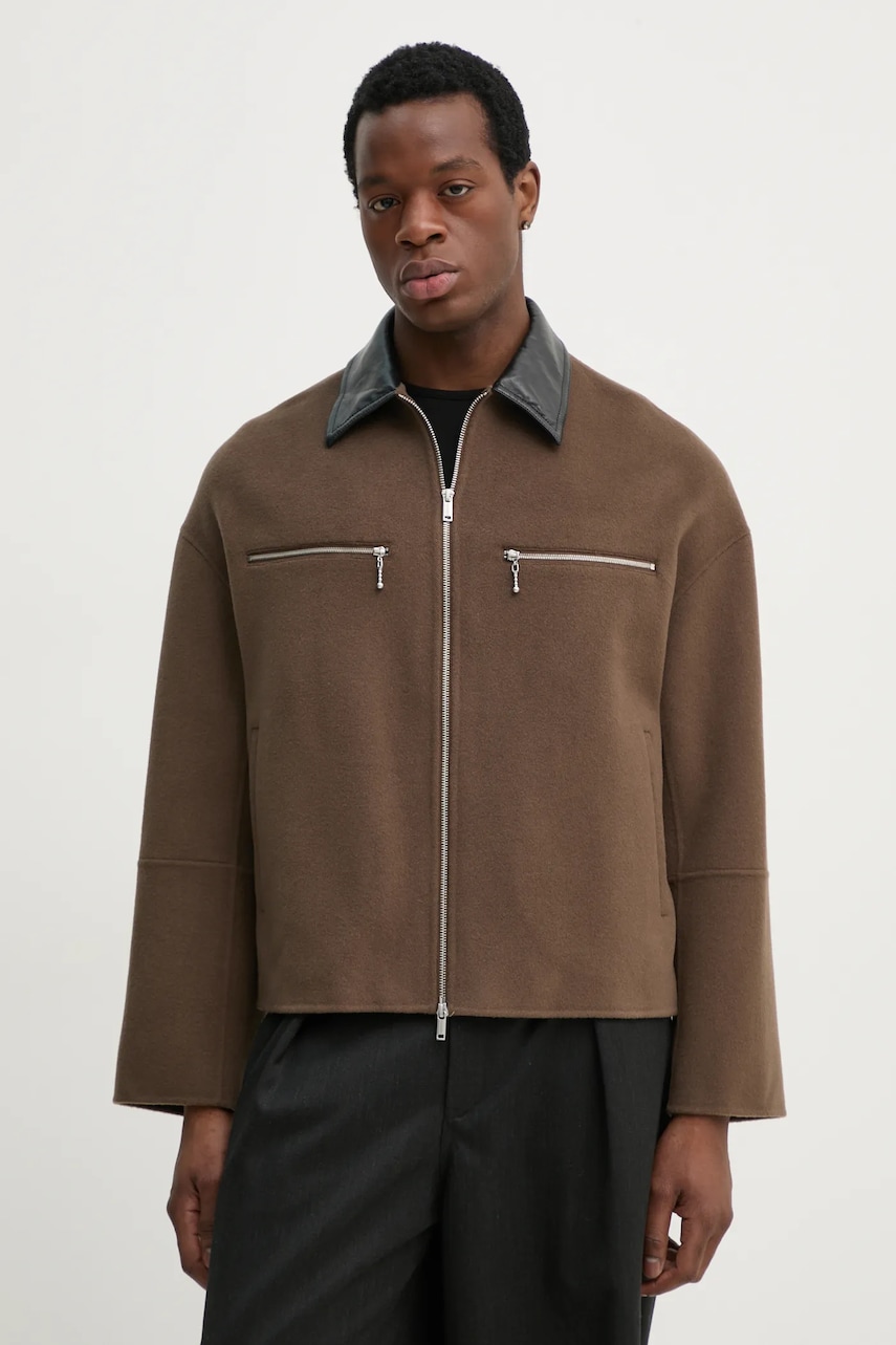 Nanushka jachetă de cămașă din lână MALACHI culoarea maro, de tranzitie, oversize, NM25RSJK04326