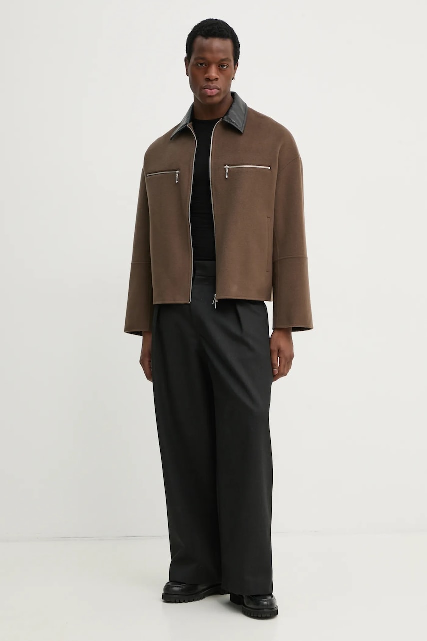Шерстяная куртка-рубашка Nanushka MALACHI цвет коричневый переходная oversize NM25RSJK04326 Шерстяная куртка-рубашка Nanushka MALACHI цвет коричневый переходная oversize NM25RSJK04326