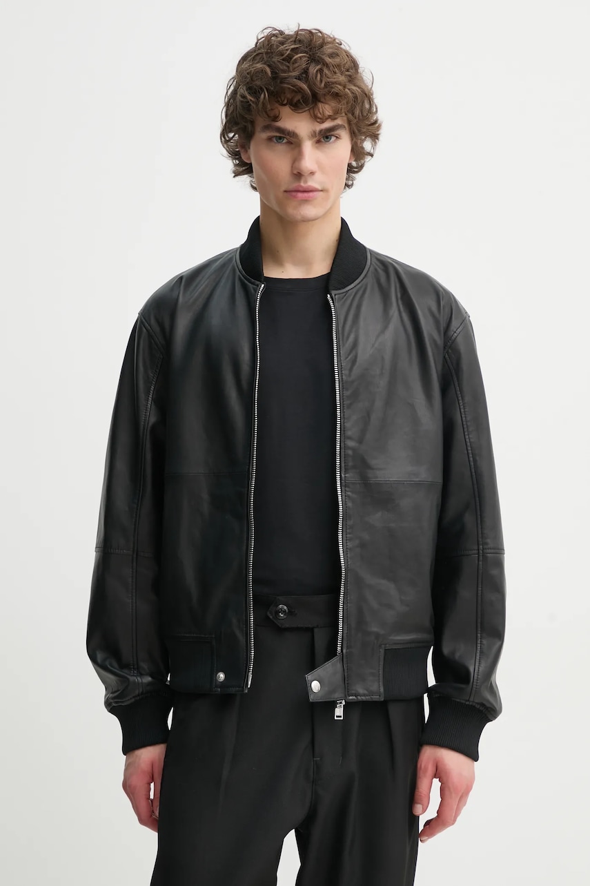 Iceberg geaca bomber de piele barbati, culoarea negru, de tranzitie, ZO11 6805 Iceberg geaca bomber de piele barbati, culoarea negru, de tranzitie, ZO11 6805