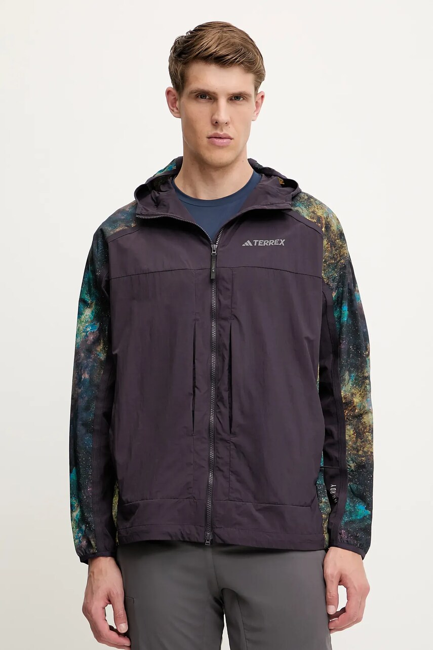 adidas TERREX jachetă de exterior x National Geographic culoarea violet, de tranzitie, oversize, JD5839