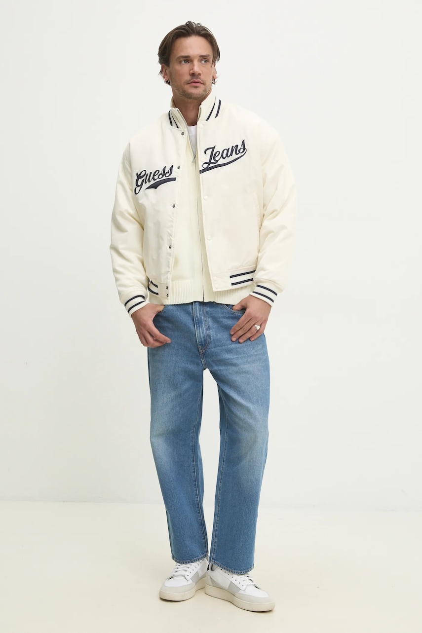 Куртка-бомбер Guess Jeans цвет бежевый зимняя oversize M5RL54 WHAA2 Куртка-бомбер Guess Jeans цвет бежевый зимняя oversize M5RL54 WHAA2