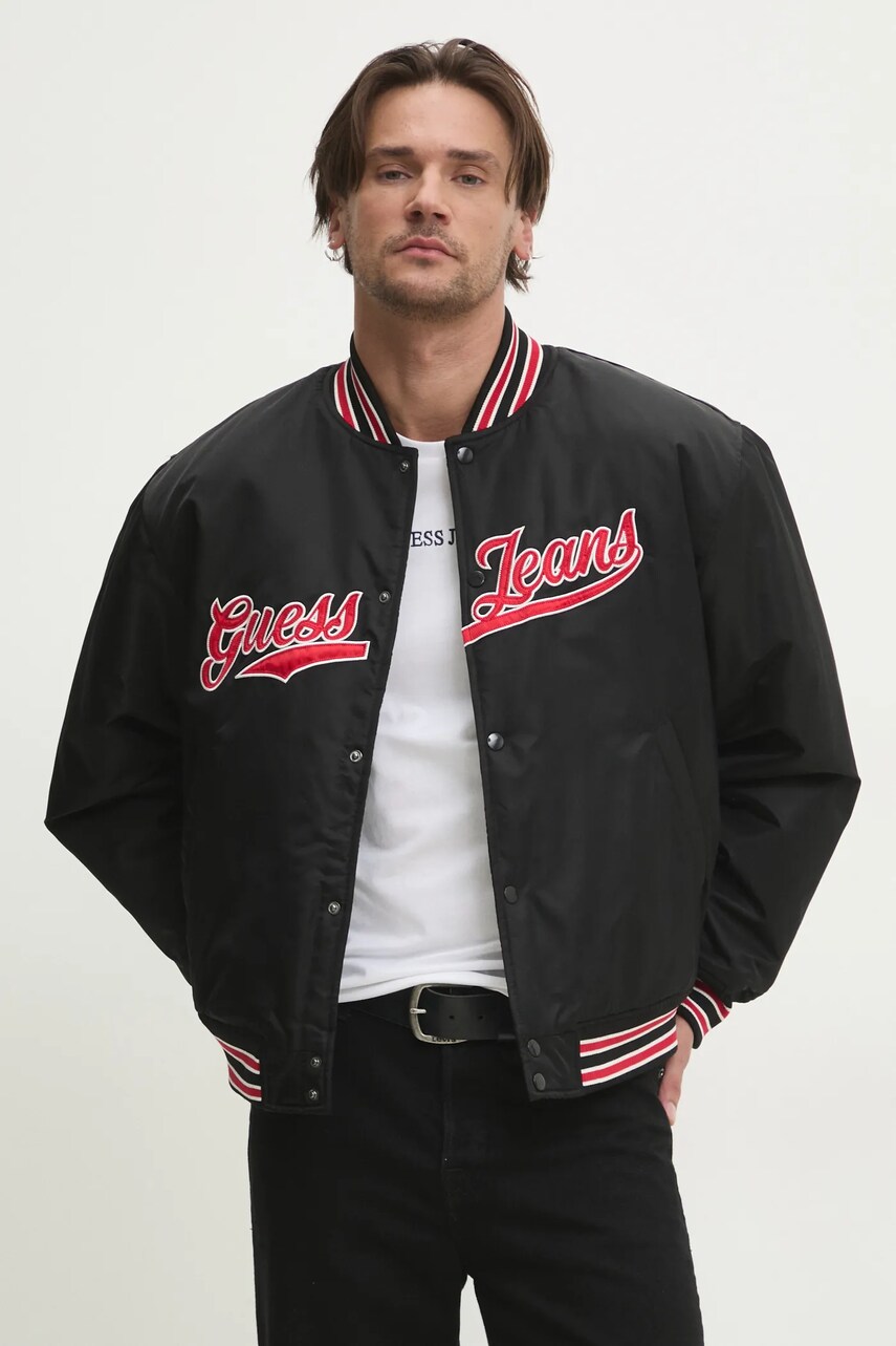 Levně Bomber bunda Guess Jeans černá barva, zimní, oversize, M5RL54 WHAA2