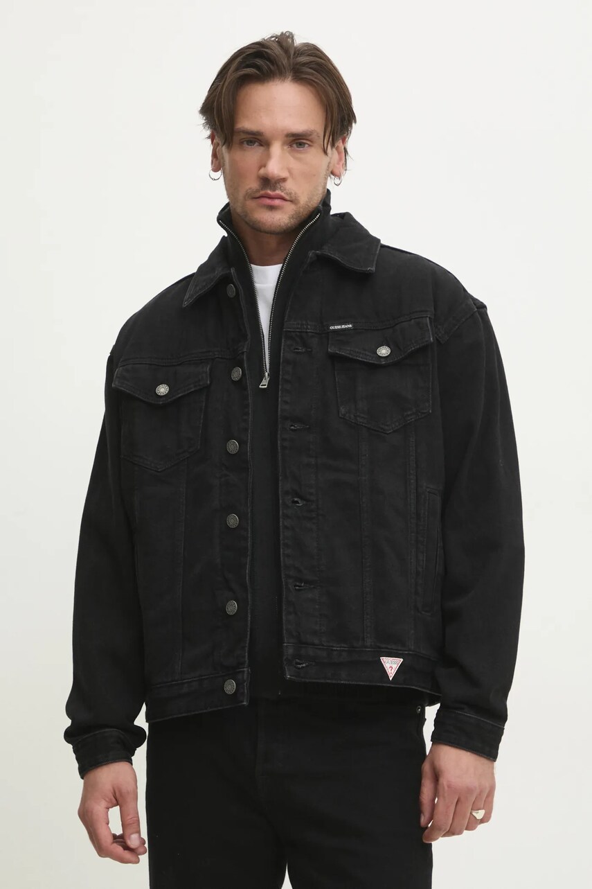 Levně Džínová bunda Guess Jeans černá barva, přechodná, M4BN38 D5EK2