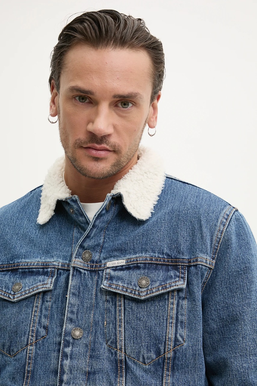 Βαμβακερό τζιν μπουφάν Guess Jeans χρώμα: μπλε, M4BN44 D5EJ1 φωτογραφία