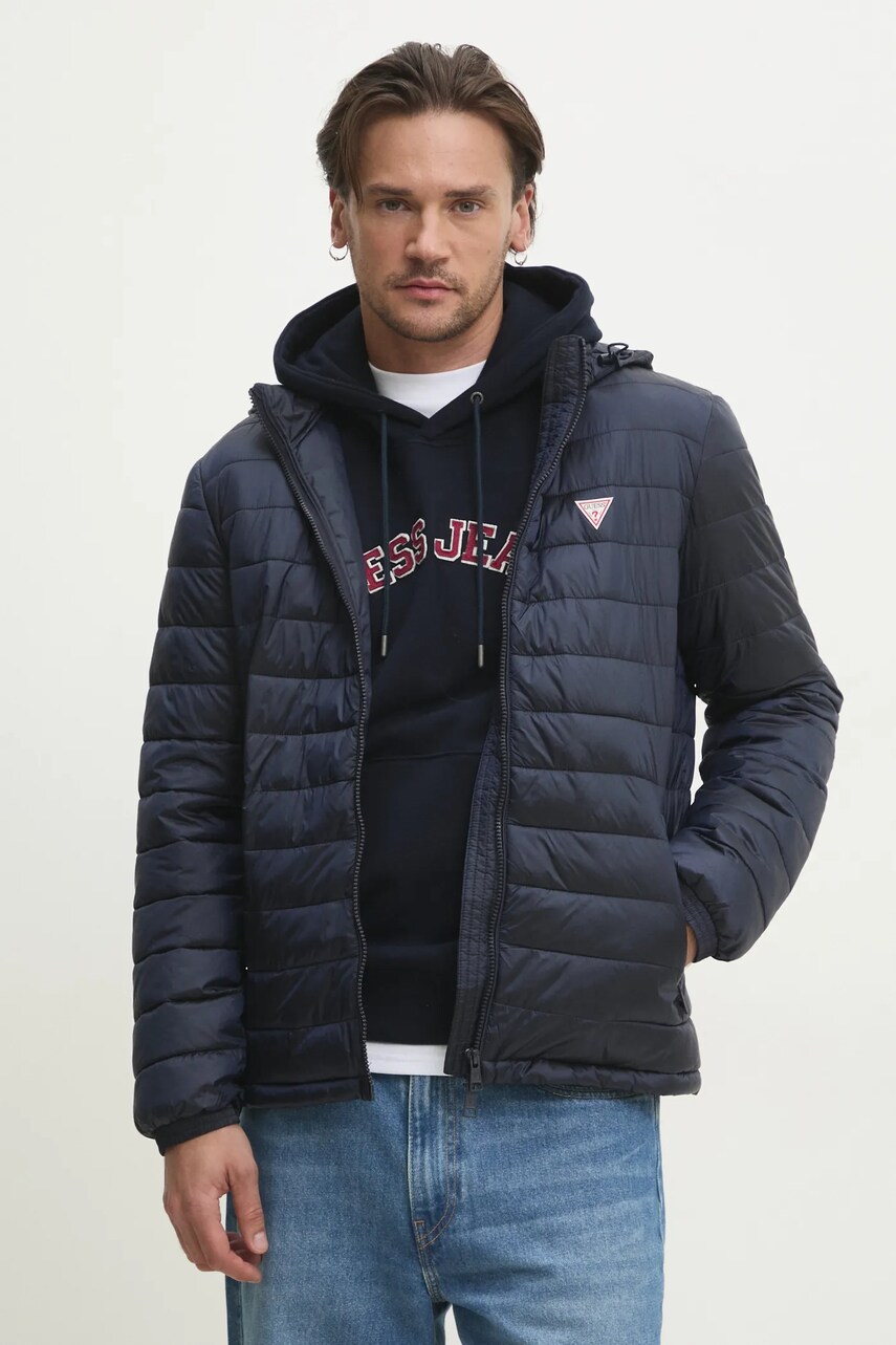 Levně Bunda Guess Jeans pánská, tmavomodrá barva, přechodná, M5RL99 WHAB2