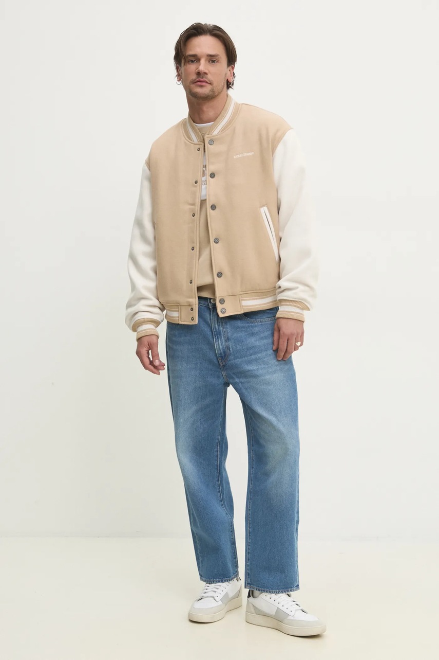 Куртка Guess Jeans цвет бежевый переходная oversize M5RL32 WHAC2