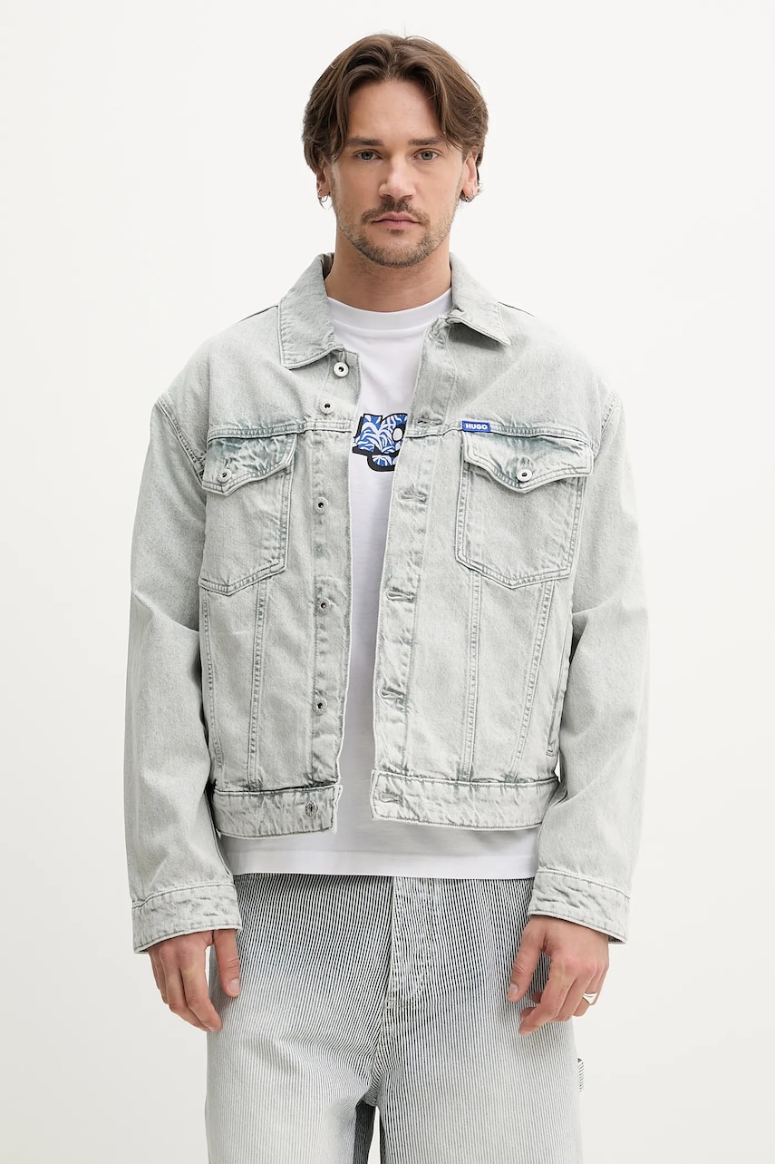 Hugo Blue geacă din denim culoarea gri, de tranzitie, 50534538