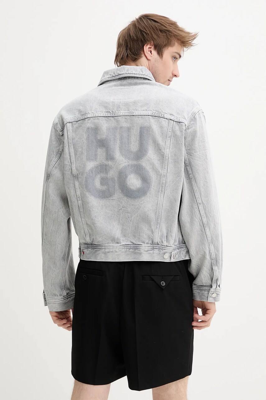 HUGO geaca jeans culoarea gri, de tranzitie, 50537733