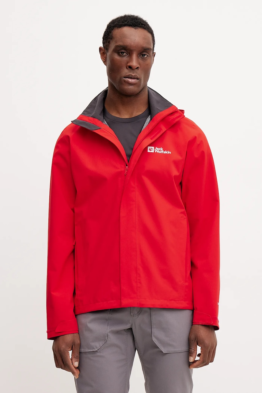 Jack Wolfskin geaca de ploaie Trailtime 2L barbati, culoarea rosu, A63903 Jack Wolfskin geaca de ploaie Trailtime 2L barbati, culoarea rosu, A63903