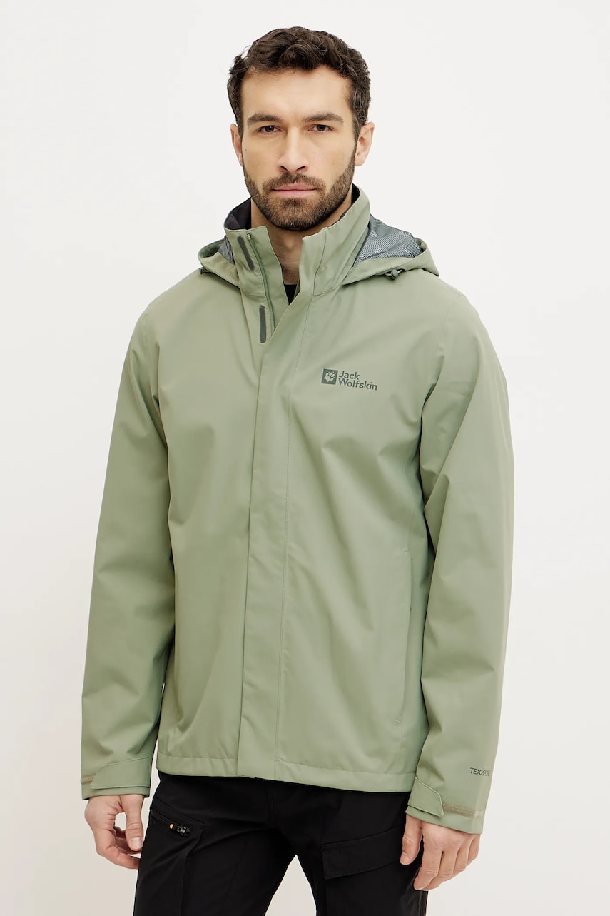 Jack Wolfskin geaca de ploaie Trailtime 2L barbati, culoarea verde, A63903 Jack Wolfskin geaca de ploaie Trailtime 2L barbati, culoarea verde, A63903