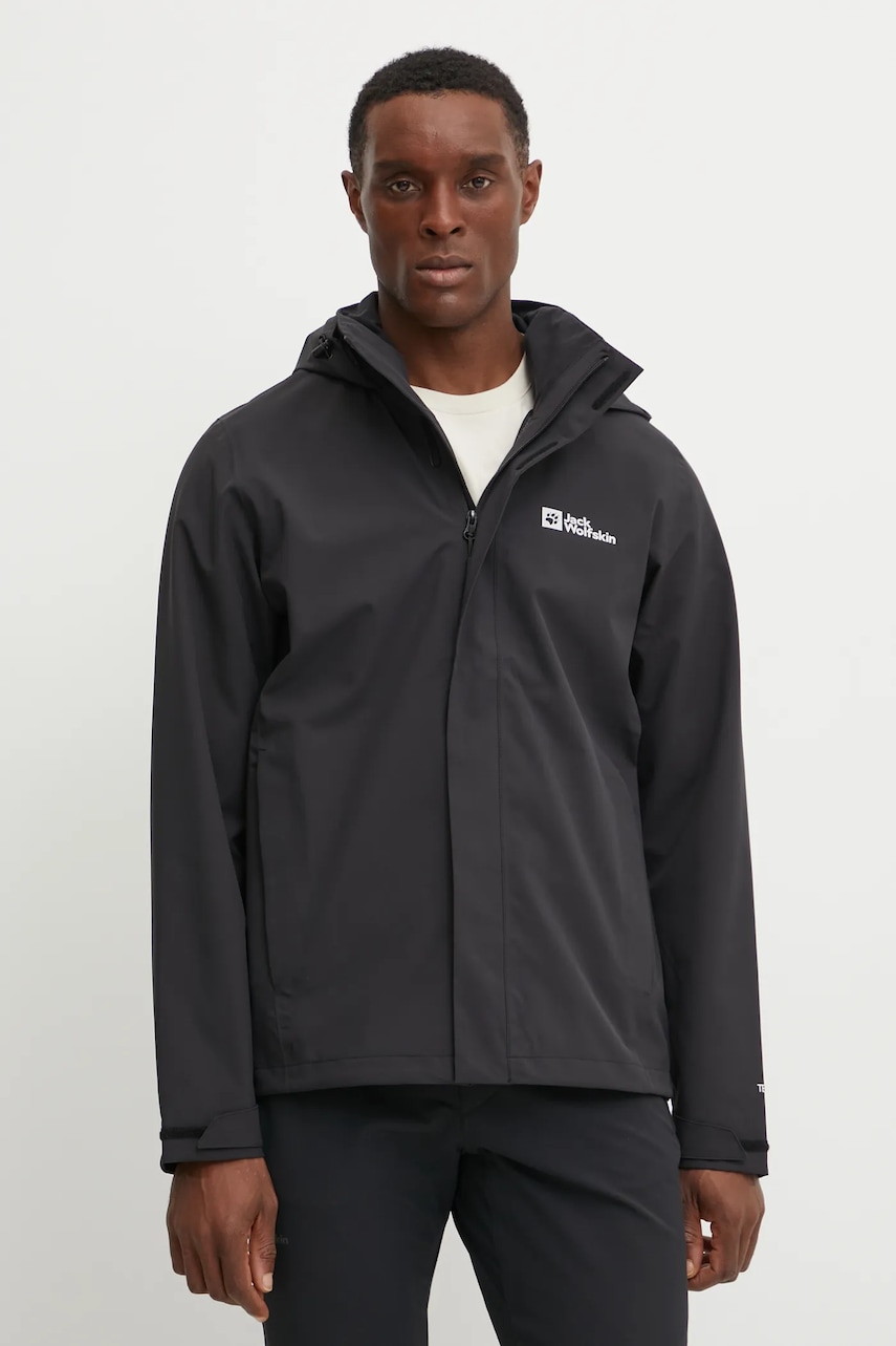 Jack Wolfskin geaca de ploaie Trailtime 2L barbati, culoarea negru, A63903 Jack Wolfskin geaca de ploaie Trailtime 2L barbati, culoarea negru, A63903