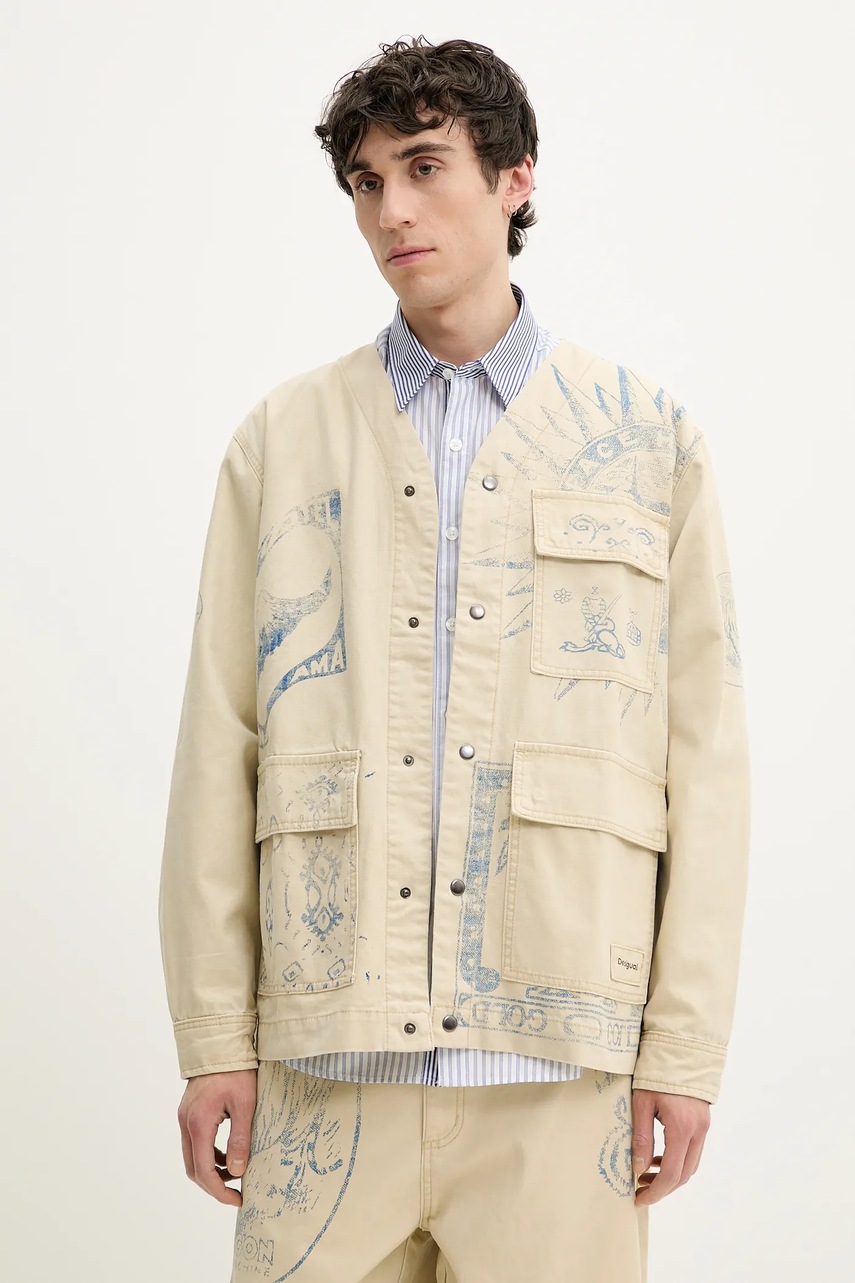 Τζιν μπουφάν Desigual KENIA χρώμα: μπεζ, 25SMEW08 φωτογραφία