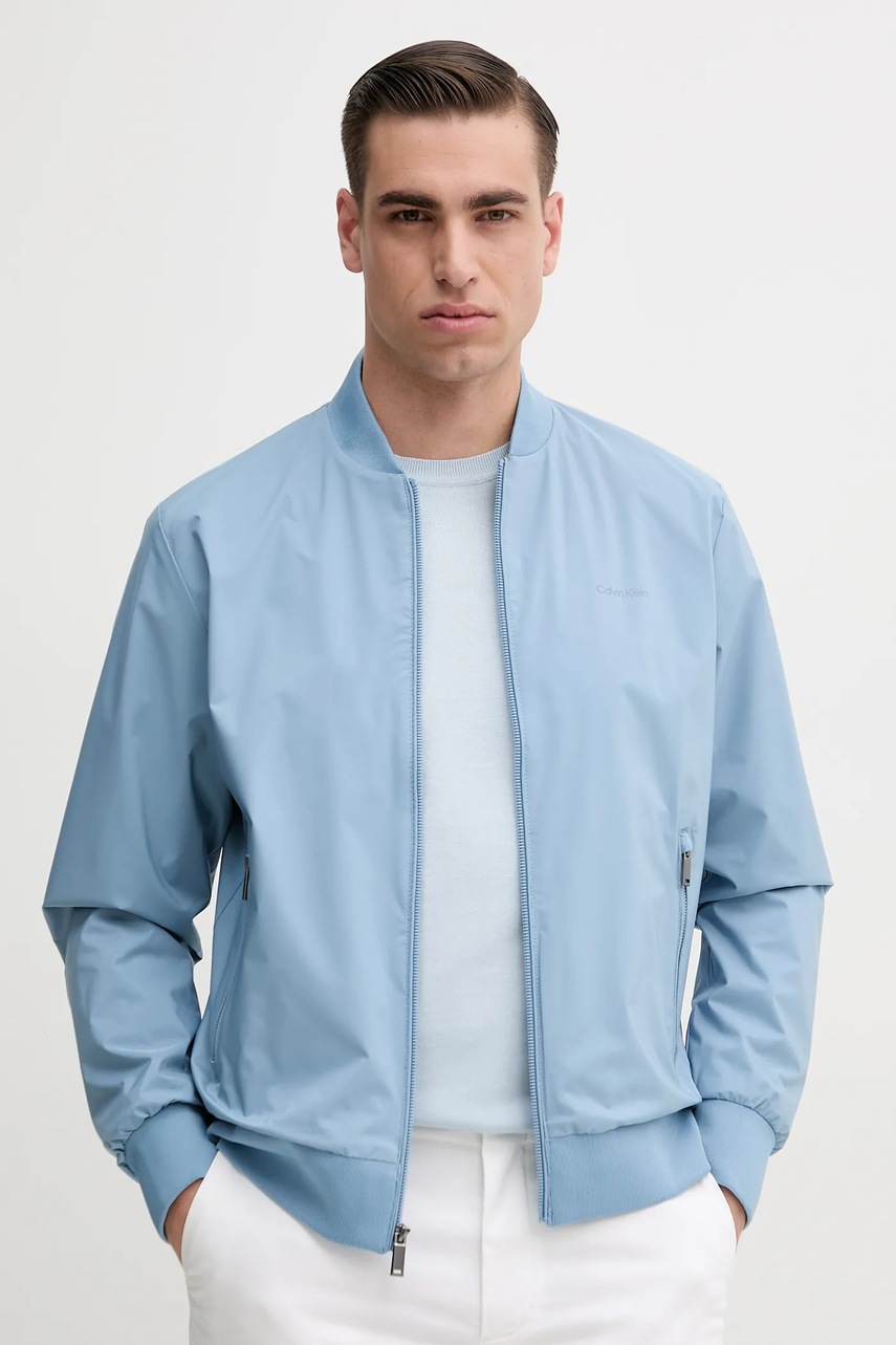 Bomber bunda Calvin Klein pánská, modrá barva, přechodná, LV040FM512