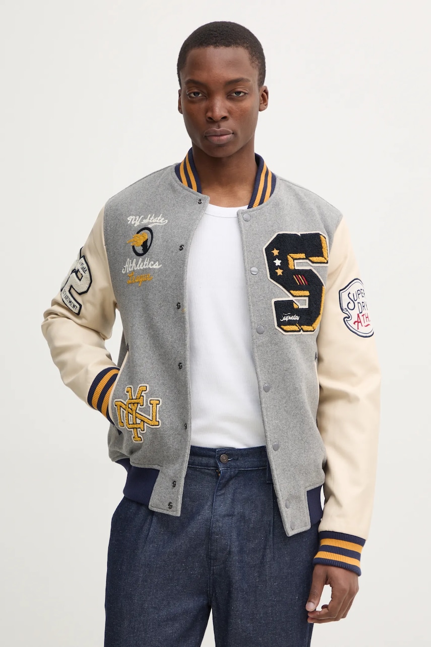 Superdry geaca bomber barbati, culoarea gri, de tranzitie, M5012082A-07Q