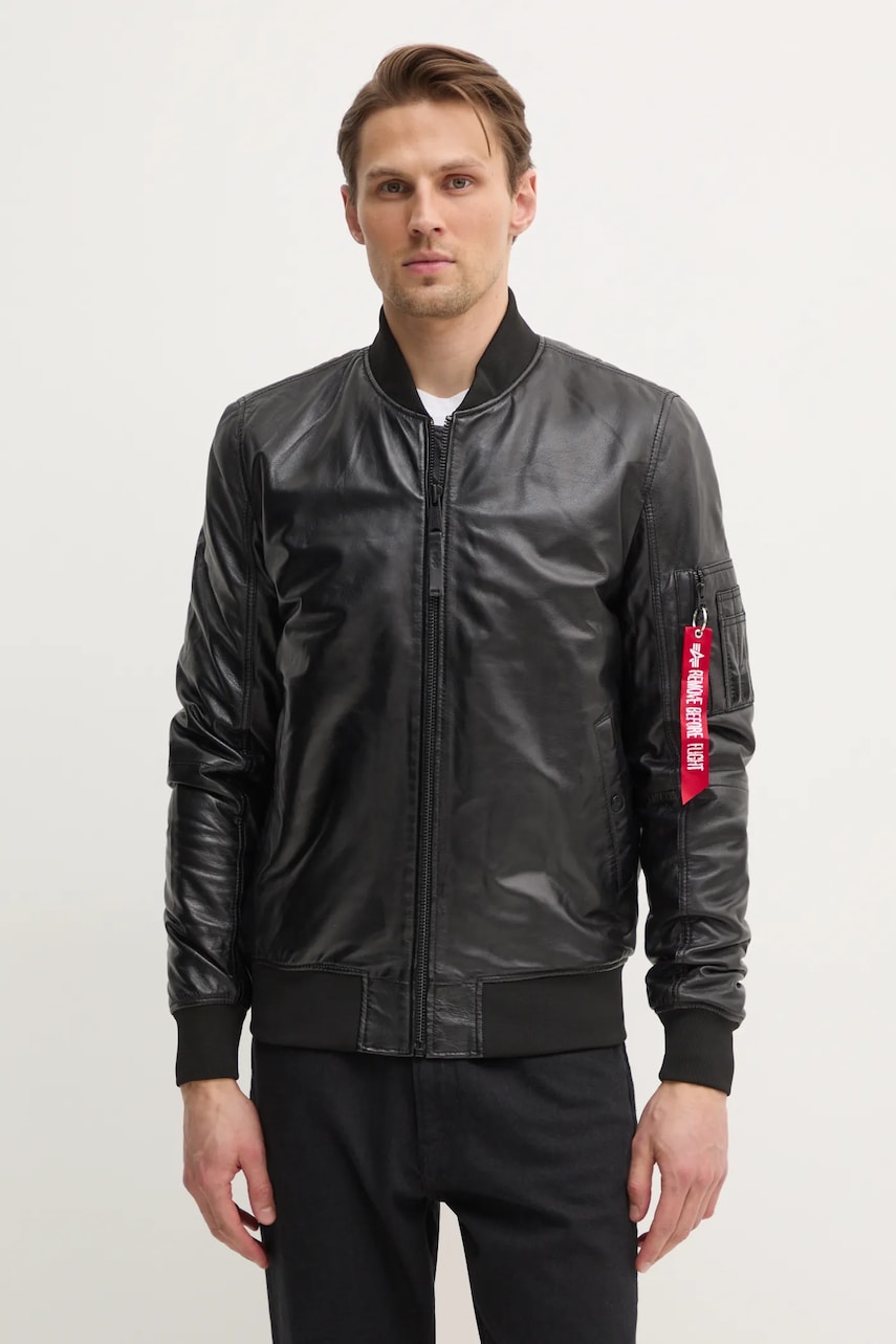 Alpha Industries geaca bomber de piele MA-1 Leather barbati, culoarea negru, de tranzitie, 156141 Alpha Industries geaca bomber de piele MA-1 Leather barbati, culoarea negru, de tranzitie, 156141