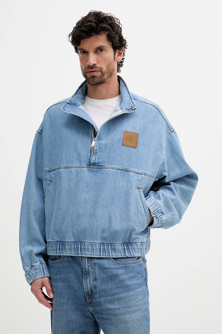 Levně Džínová bunda Calvin Klein Jeans modrá barva, přechodná, oversize, J30J327505