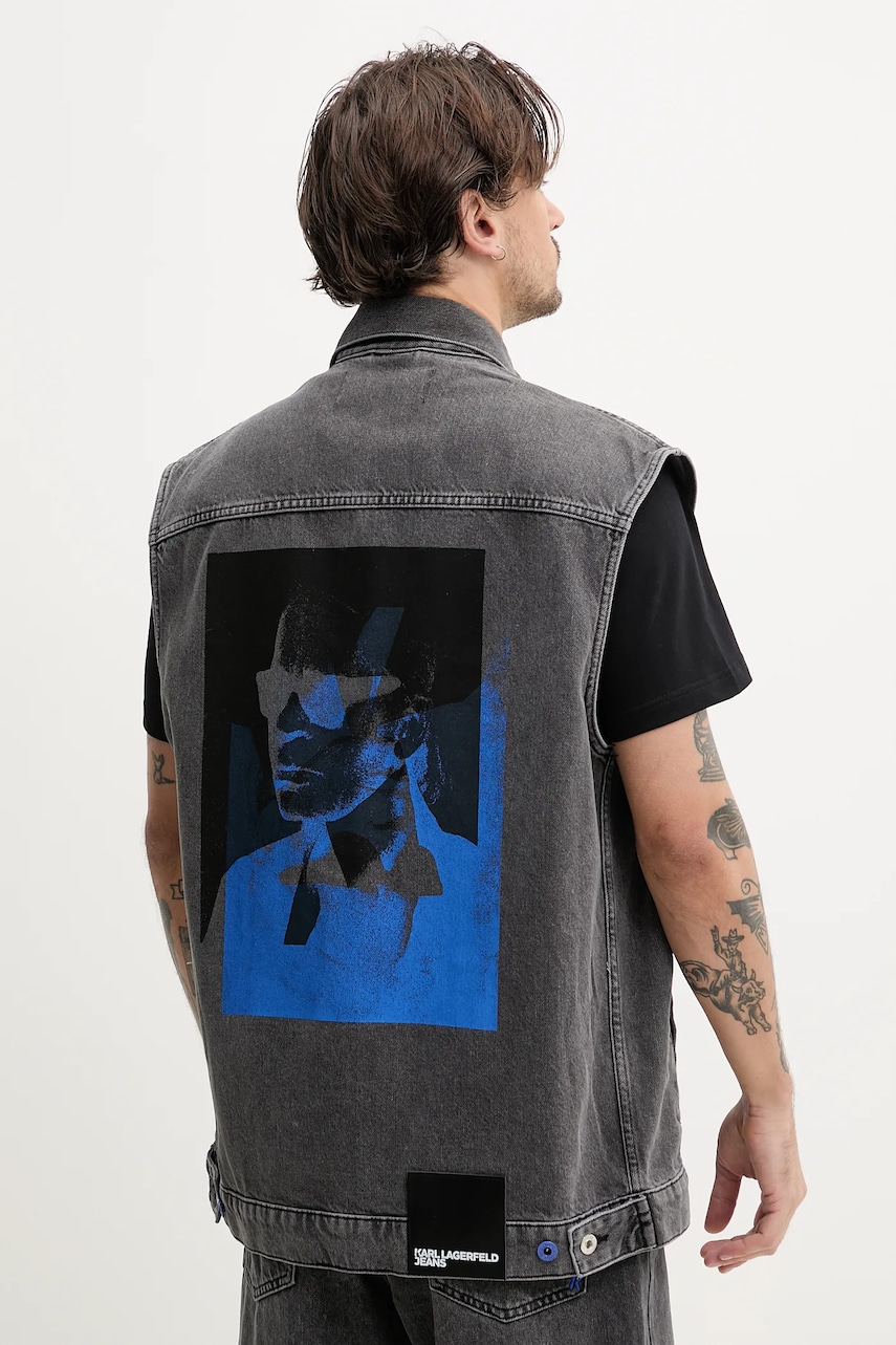 Karl Lagerfeld Jeans vestă de blugi bărbați, culoarea gri, de tranzitie, A2M14017 Karl Lagerfeld Jeans vestă de blugi bărbați, culoarea gri, de tranzitie, A2M14017