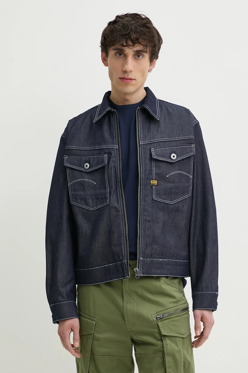 G-Star geaca din denim culoarea bleumarin, de tranzitie, oversize, D26128-D956