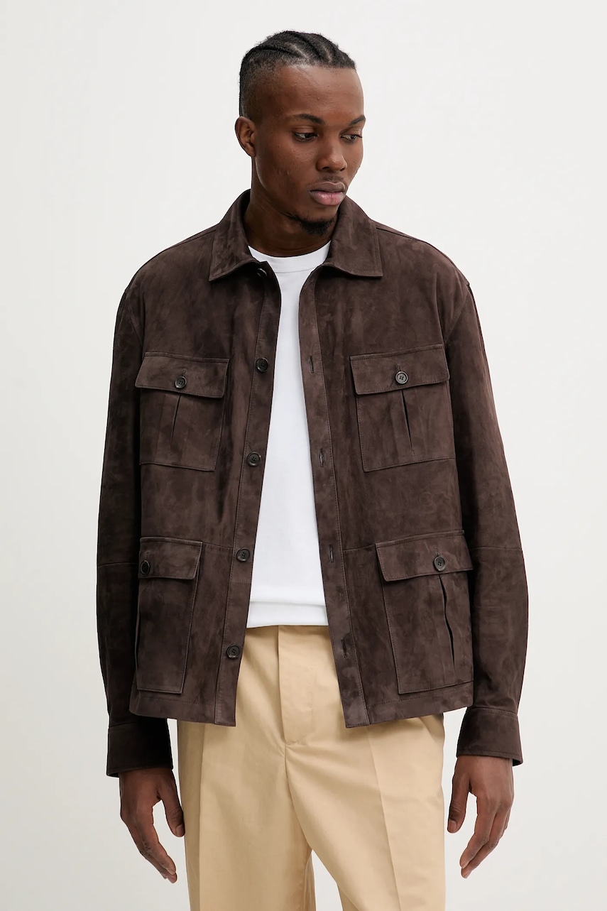 Bally geacă de piele culoarea maro, de tranzitie, MLE05B