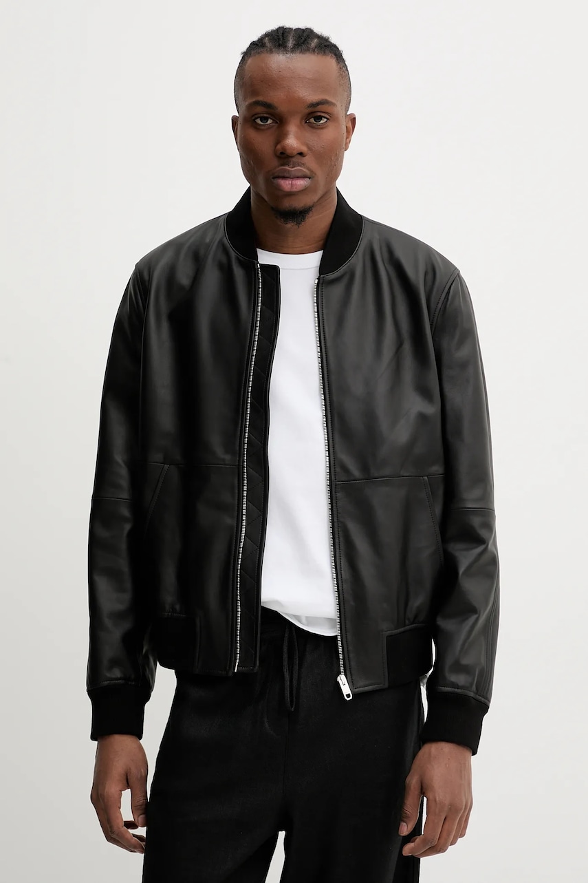 Bally geacă de piele culoarea negru, de tranzitie, MLE054