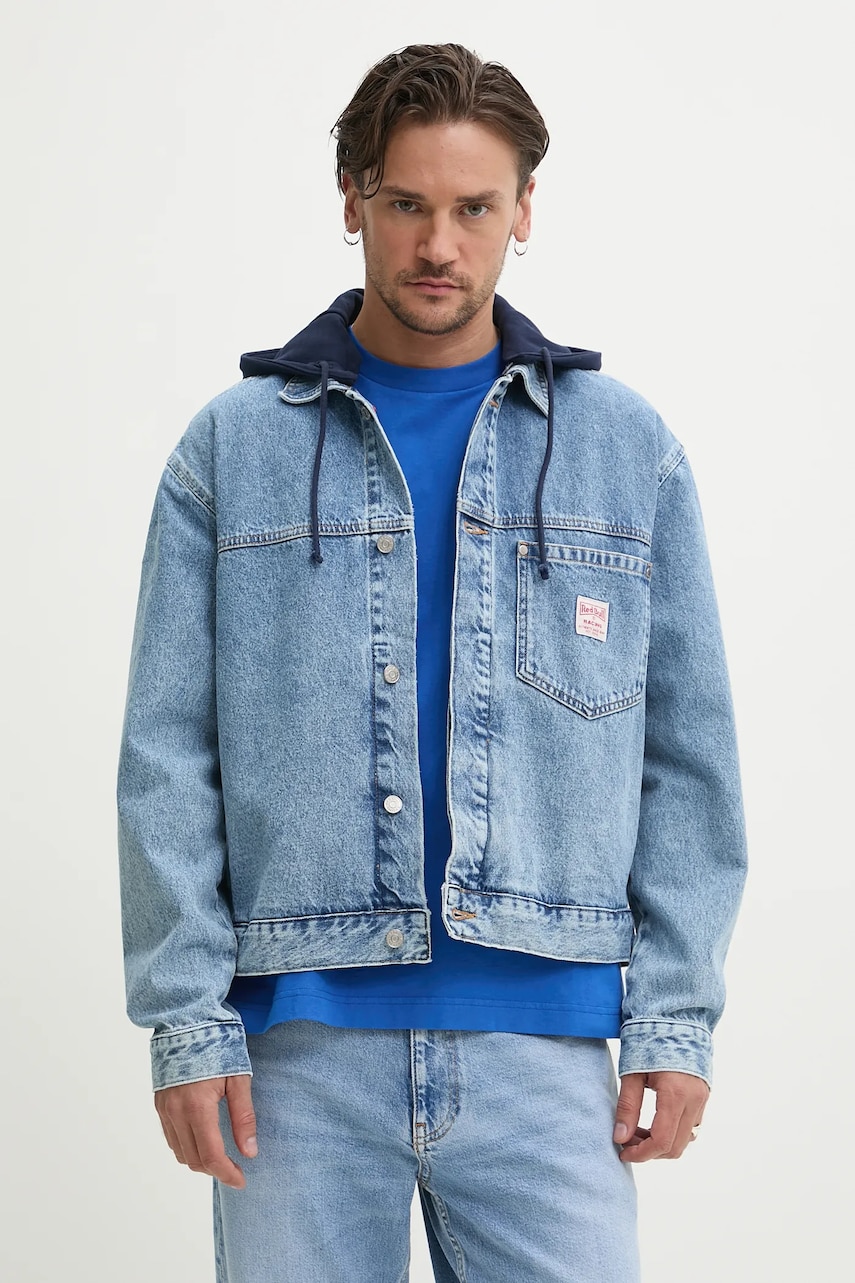 Red Bull Racing x Pepe Jeans geacă din denim HOODED DENIM JACKET de tranziție, oversize, RM400020R17 Red Bull Racing x Pepe Jeans geacă din denim HOODED DENIM JACKET de tranziție, oversize, RM400020R17