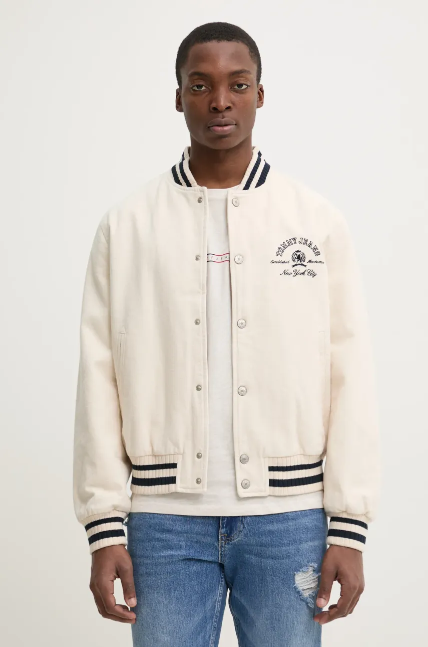 Tommy Jeans geacă bomber bărbați, culoarea bej, de tranziție, DM0DM21092