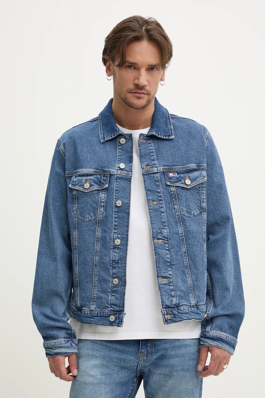 Tommy Jeans geaca jeans culoarea albastru marin, de tranzitie, DM0DM21047 Tommy Jeans geaca jeans culoarea albastru marin, de tranzitie, DM0DM21047
