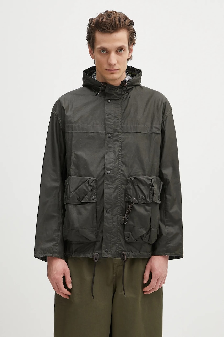 Levně Bunda Barbour Barbour Modified Durham Wax Jacket zelená barva, přechodná, oversize, MWX2448