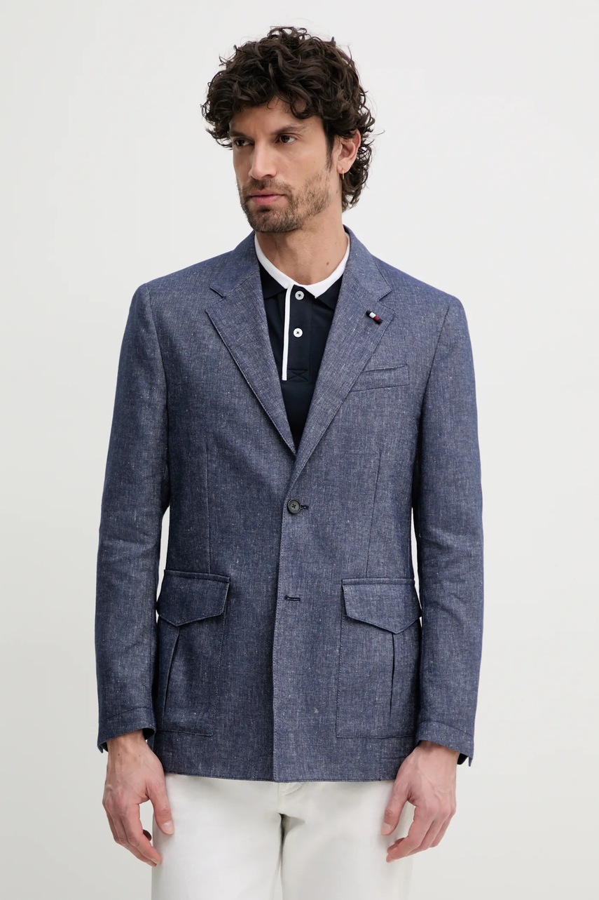 Λινό πανωφόρι Tommy Hilfiger χρώμα: ναυτικό μπλε, SQTHL5965.SQTH503 φωτογραφία