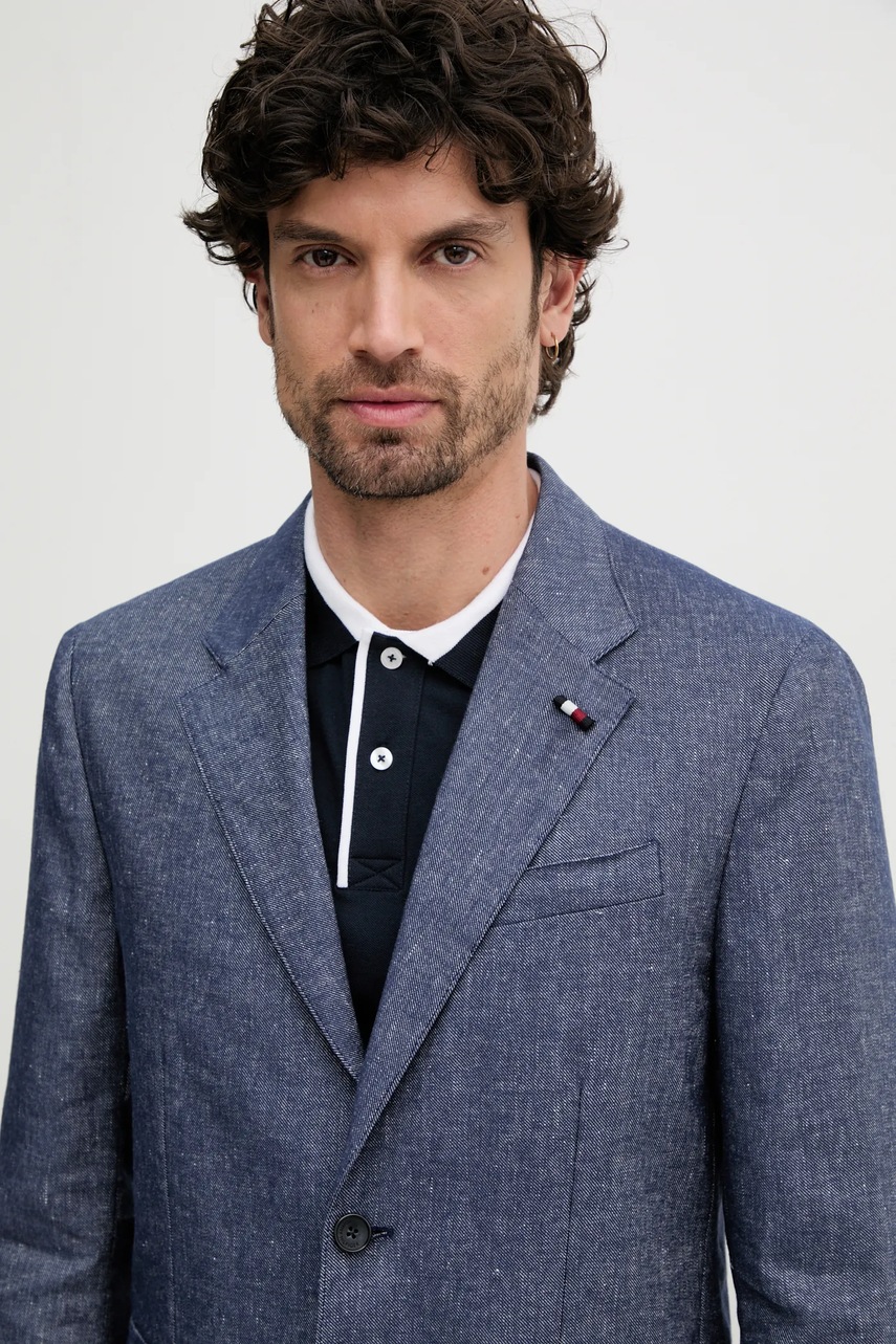 Λινό πανωφόρι Tommy Hilfiger χρώμα: ναυτικό μπλε, SQTHL5965.SQTH503 φωτογραφία