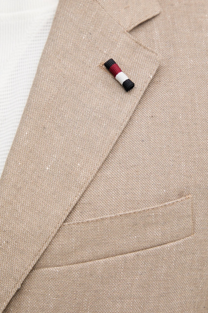 Λινό πανωφόρι Tommy Hilfiger χρώμα: μπεζ, SQTHL5965.SQTH503 φωτογραφία