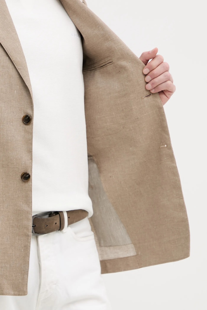 Λινό πανωφόρι Tommy Hilfiger χρώμα: μπεζ, SQTHL5965.SQTH503 φωτογραφία