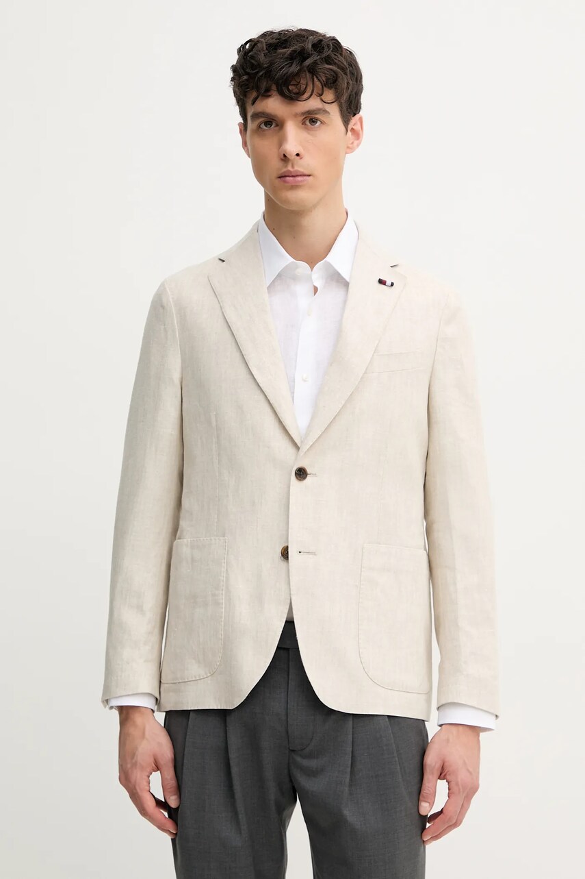 Levně Plátěné sako Tommy Hilfiger pánské, béžová barva, SQTHL5966.SQTH500