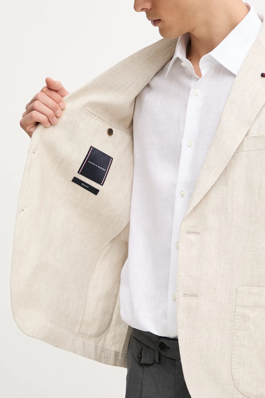 Λινό πανωφόρι Tommy Hilfiger ανδρικό, χρώμα: μπεζ, SQTHL5966.SQTH500 φωτογραφία