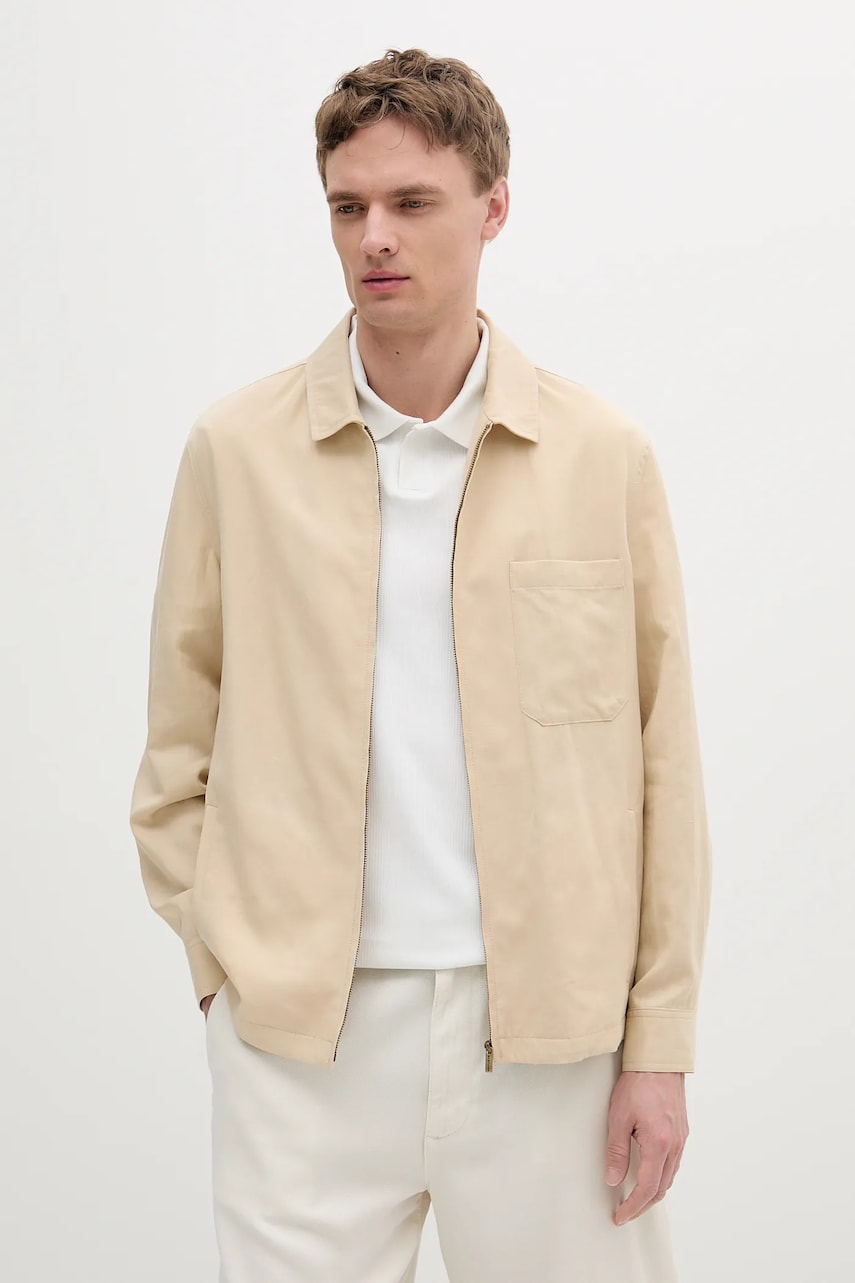 Levně Bunda se lněnou směsí Marciano Guess béžová barva, přechodná, 5GHL21 2310Z