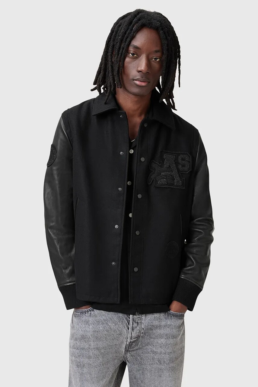 AllSaints geaca bomber WARRENTON culoarea negru, de tranzitie, M011LC AllSaints geaca bomber WARRENTON culoarea negru, de tranzitie, M011LC