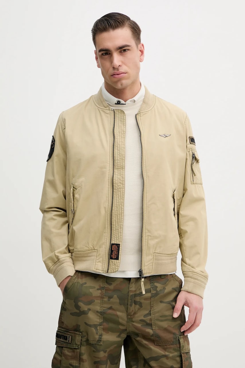 Aeronautica Militare jachetă bomber din bumbac culoarea verde, de tranzitie, AB2216CT3501 Aeronautica Militare jachetă bomber din bumbac culoarea verde, de tranzitie, AB2216CT3501