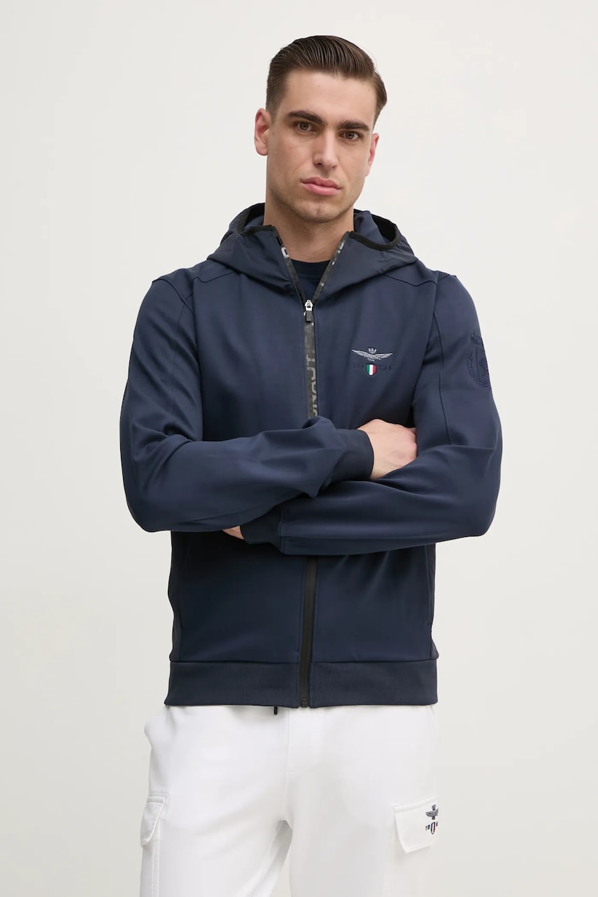 Aeronautica Militare bluza barbati, culoarea albastru marin, cu glugă, cu imprimeu, AF497F559 Aeronautica Militare bluza barbati, culoarea albastru marin, cu glugă, cu imprimeu, AF497F559