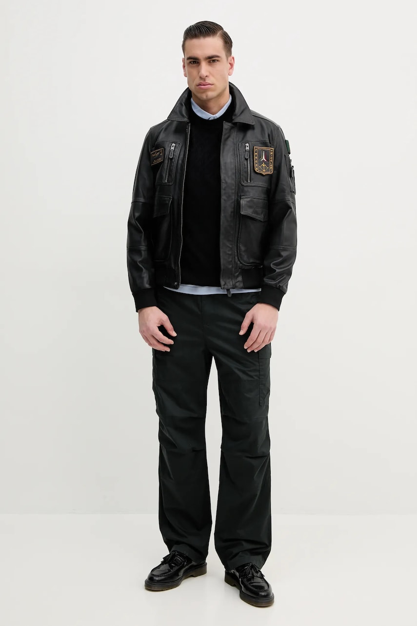 Кожаная куртка Aeronautica Militare цвет чёрный переходная PN5046PL265 Кожаная куртка Aeronautica Militare цвет чёрный переходная PN5046PL265