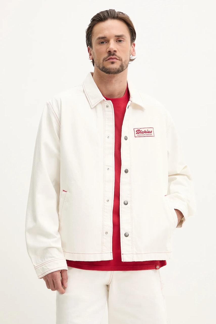 Dickies geaca jeans barbati, culoarea bej, de tranzitie, oversize, DK0A4Z76C481 Dickies geaca jeans barbati, culoarea bej, de tranzitie, oversize, DK0A4Z76C481