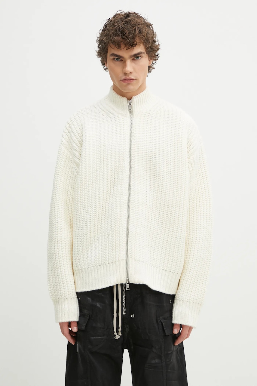 MKI MIYUKI ZOKU cardigan din amestec de lana Chuky Rib Knit Track Jacket barbati, culoarea bej, CHUKY.RIB.KNIT.TRACK.J.