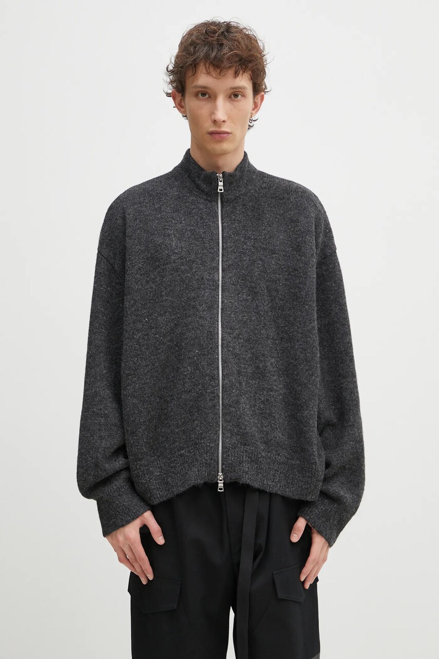 MKI MIYUKI ZOKU cardigan din amestec de lana Mohair Blend Knit Track Jacket barbati, culoarea negru, MOHAIR.BLEND.KNIT.TRACK
