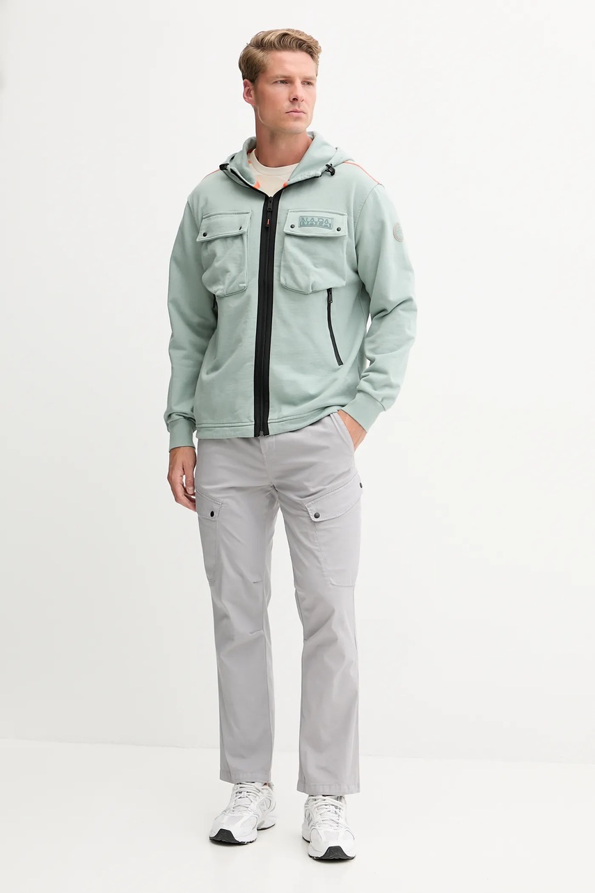 Хлопковая кофта Napapijri B-Rivalto мужская цвет зелёный с капюшоном с принтом NP0A4ICGG1X1