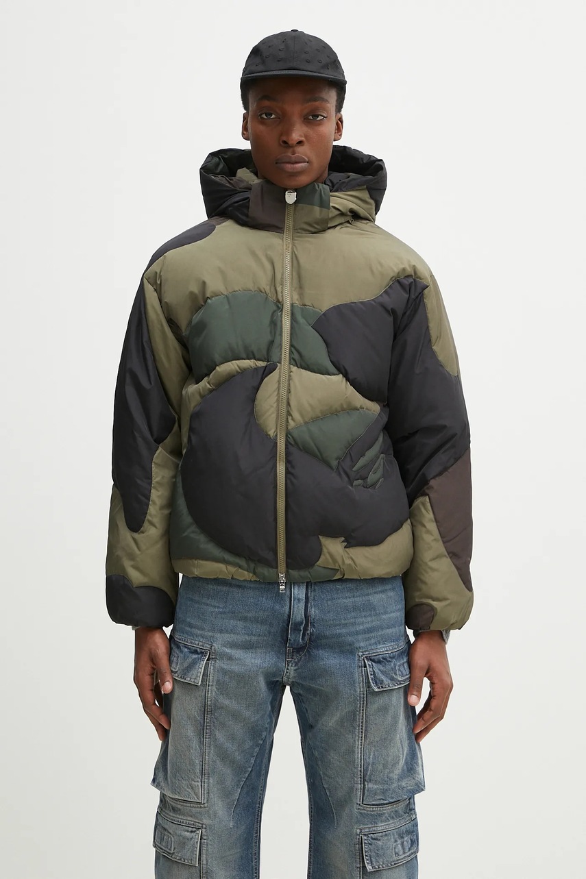 A Bathing Ape geacă 1St Camo Nylon Down bărbați, culoarea verde, de tranzitie, 1K80144304