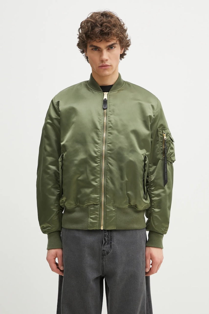 Oboustranná bunda Alpha Industries MA-1 Base Flight Jacket zelená barva, přechodná, oversize, 756111.01