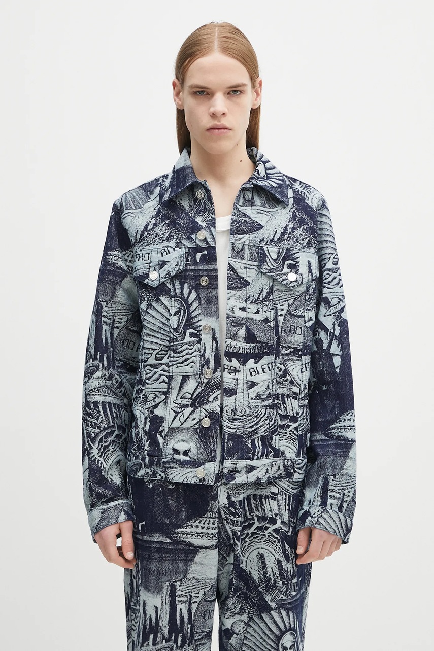 Bavlněná bunda No Problemo Apocalypse Jacquard Trucker Jacket modrá barva, NP7000003