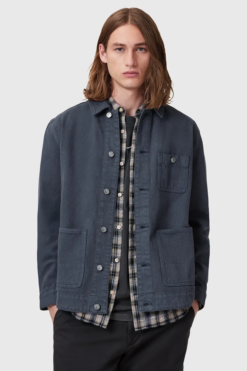 AllSaints jacheta de bumbac EAVIS CHORE culoarea albastru marin, de tranzitie, M015OC AllSaints jacheta de bumbac EAVIS CHORE culoarea albastru marin, de tranzitie, M015OC