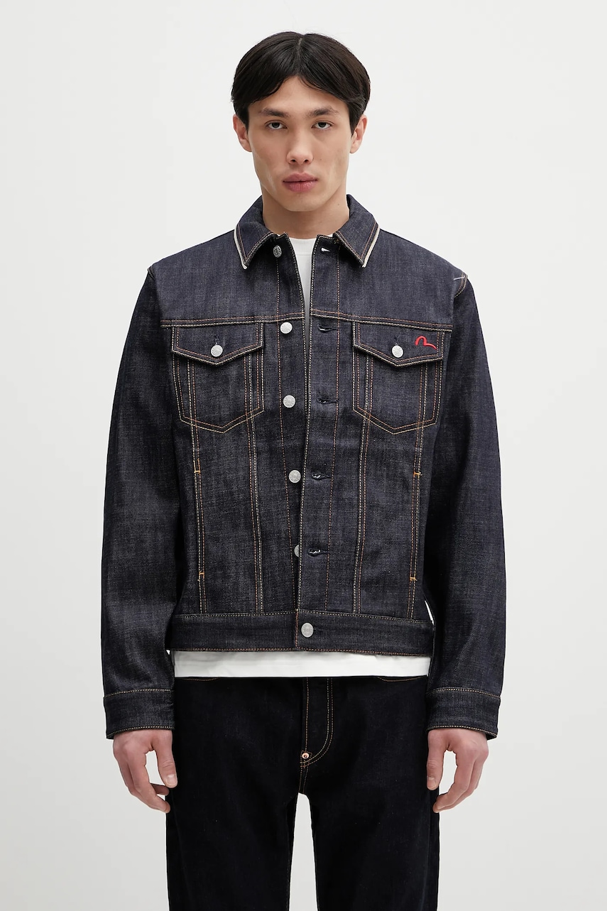 Evisu geacă jeans Classic Raw Denim culoarea bleumarin, de tranzitie, 2ESHTM5DJ1042
