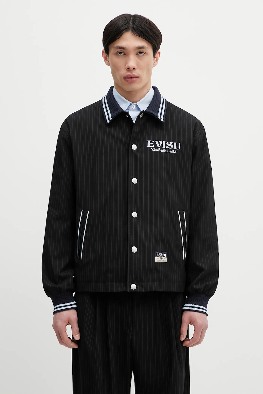Evisu geacă Flat Knit Collar Coach culoarea negru, de tranzitie, 2ESHTM5JK1053