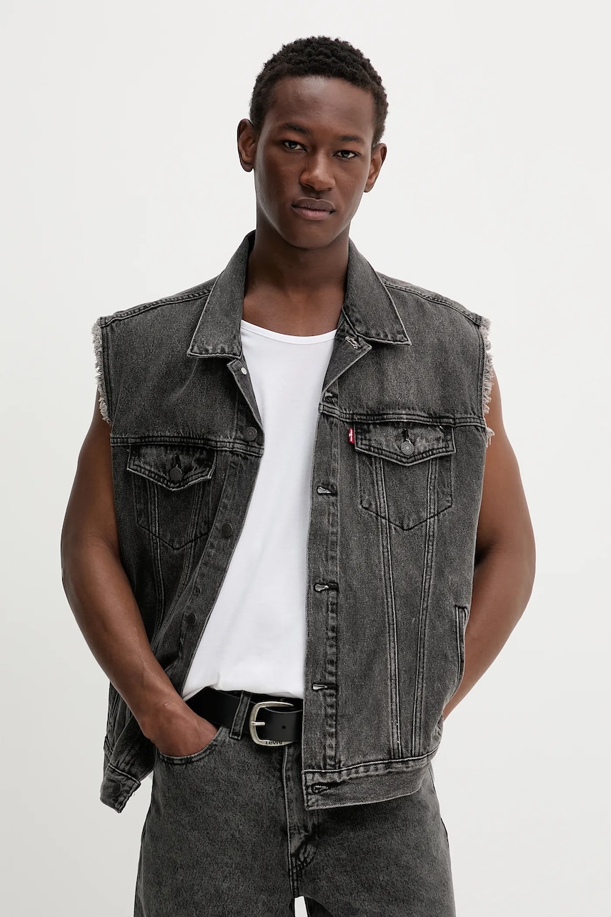 Levi\'s vestă din denim RELAXED TRUCKER VEST culoarea gri, de tranzitie, A5789